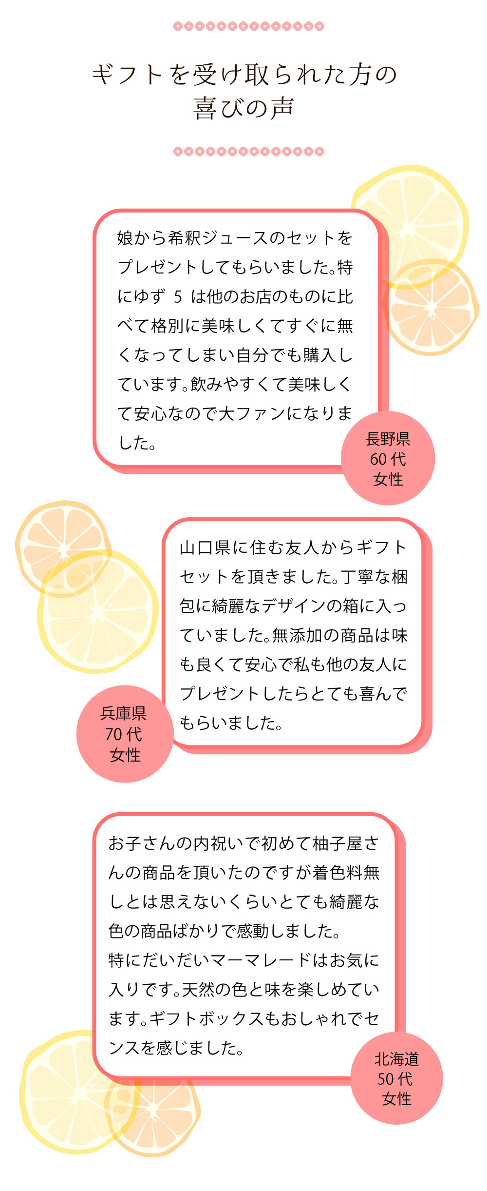 柚子屋本店のギフトお客様の声